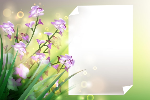 Plantilla de papel en blanco con fondo de flores de primavera