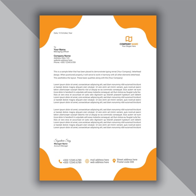 Plantilla de papel de carta amarillo profesional, moderno y corporativo