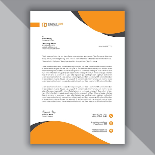 Plantilla de papel de carta amarillo profesional, moderno y corporativo