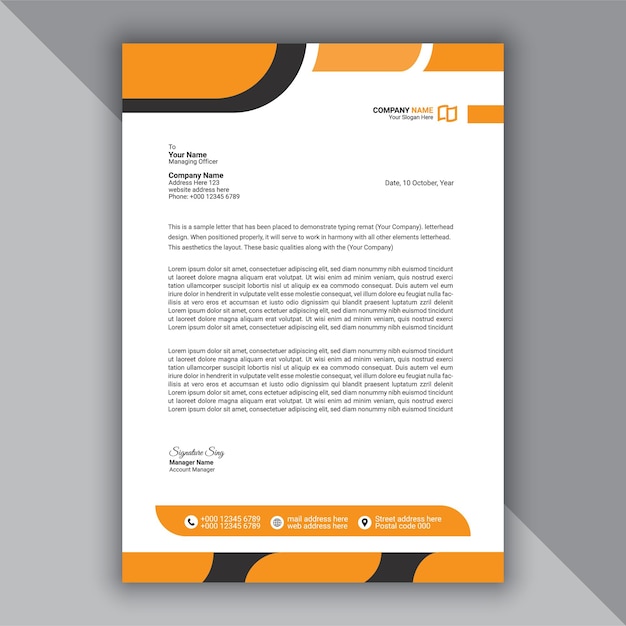 Plantilla de papel de carta amarillo profesional, moderno y corporativo