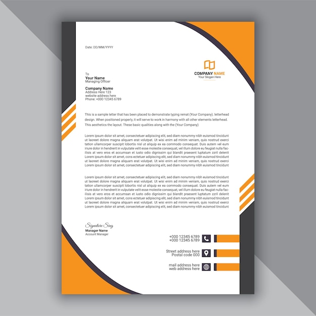 Plantilla de papel de carta amarillo profesional, moderno y corporativo