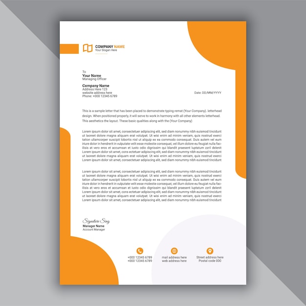 Plantilla de papel de carta amarillo profesional, moderno y corporativo