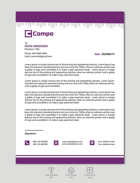 Plantilla de papel de carta profesional vectorial moderno y corporativo