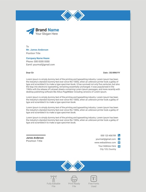 plantilla de papel de carta profesional vectorial moderno y corporativo