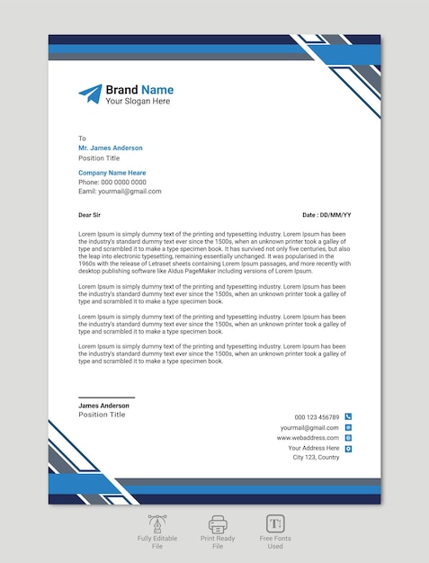 plantilla de papel de carta profesional vectorial moderno y corporativo