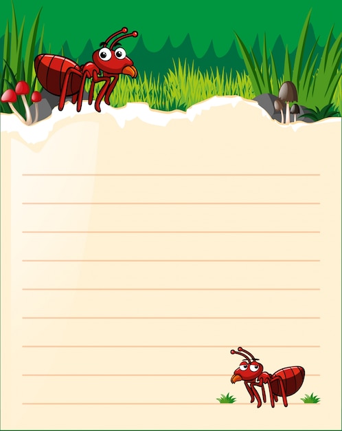 Plantilla de papel con dos hormigas rojas