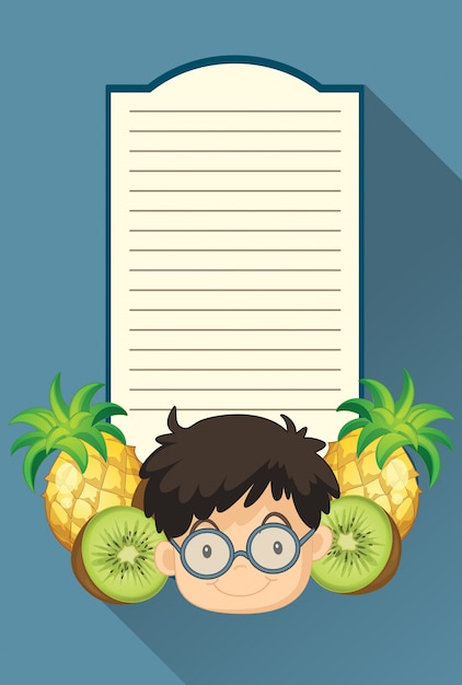 Plantilla de papel con niño y frutas