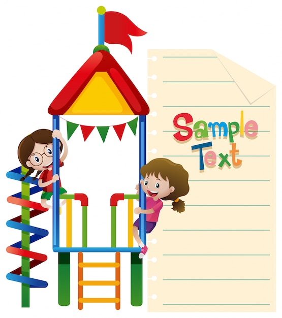 Plantilla de papel con niños plaing en playhouse