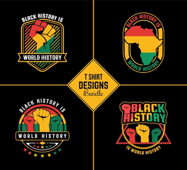 Plantilla de paquete de diseño de camiseta del mes de la historia negra con cita de historia negra y forma vectorial