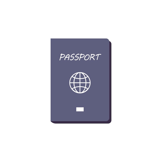 Plantilla de pasaporte de ilustración vectorial con una cubierta azul y un icono de globo aislado en un fondo blanco