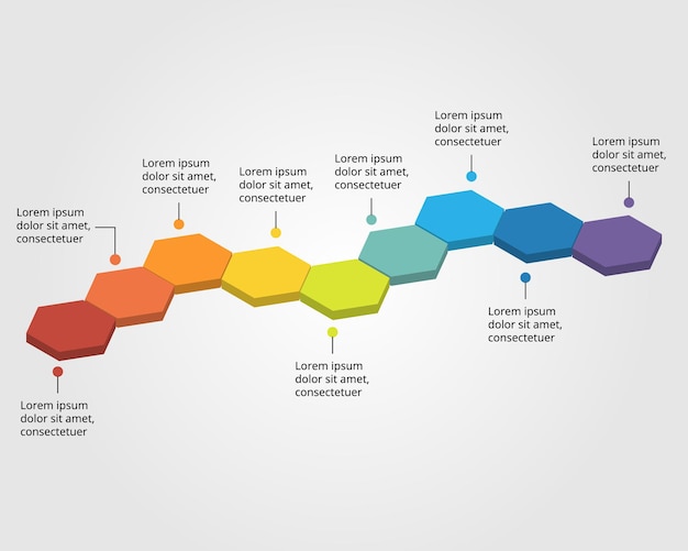 Plantilla de paso hexagonal para infografía para presentación de 9 elementos