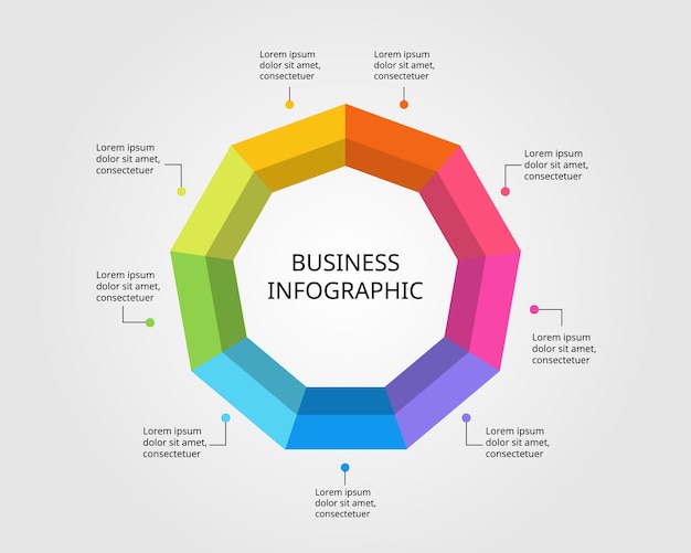 plantilla de paso de nonágono para infografía para presentación de 9 elementos