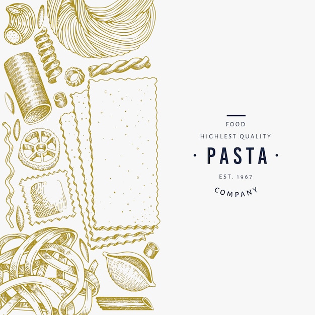 Plantilla de pasta italiana. dibujado a mano ilustración de alimentos.