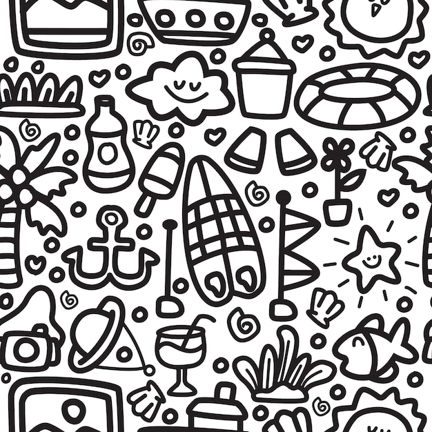 plantilla de patrón de playa de diseño doodle