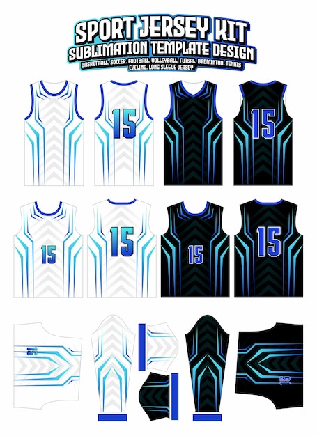 Plantilla de patrón de ropa deportiva con diseño de camiseta de flecha azul deportiva