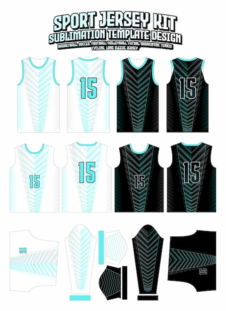Plantilla de patrón de ropa deportiva con diseño de jersey de rayas de flecha