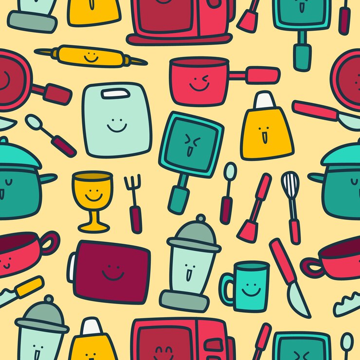 Vector plantilla de patrón de utensilios de cocina de diseño doodle
