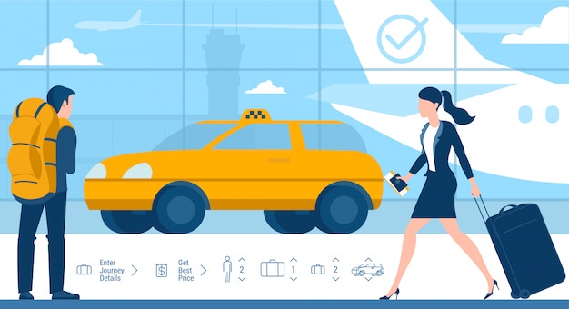 Vector plantilla de pedido de taxi en línea de transferencia de aeropuerto de diseño plano