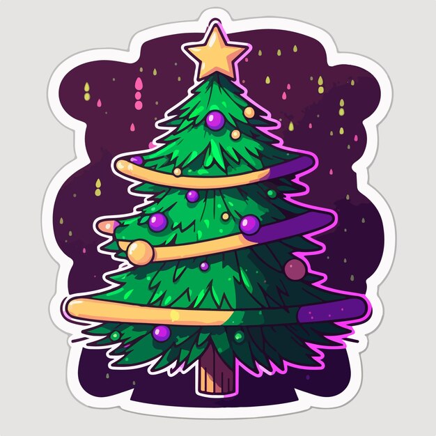 Plantilla de pegatina con árbol de navidad árbol de navidad con pegatinas de juguetes decoración aislada