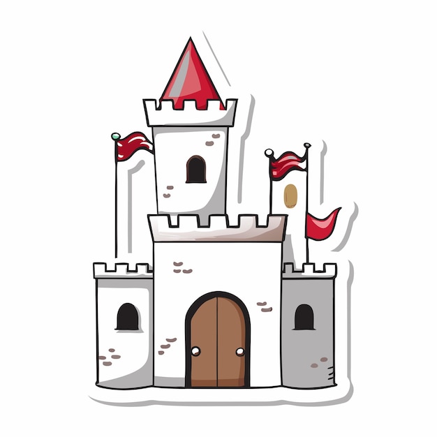 plantilla de pegatina con Gran castillo en estilo de dibujos animados en un fondo blanco aislado 4