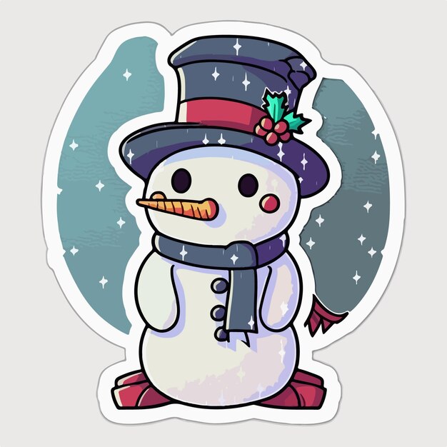 Plantilla de pegatina con muñeco de nieve de navidad muñeco de nieve de navidad con sombrero paquete de pegatinas vacaciones de año nuevo