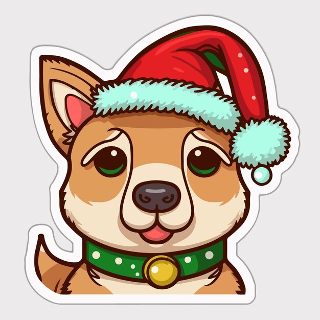 Vector plantilla de pegatina con perro de navidad pegatinas de cachorro de navidad con adornos vacaciones de año nuevo