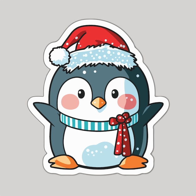 Plantilla de pegatina con pingüino de navidad pingüino de navidad en pegatinas de sombrero linda colección Newyear