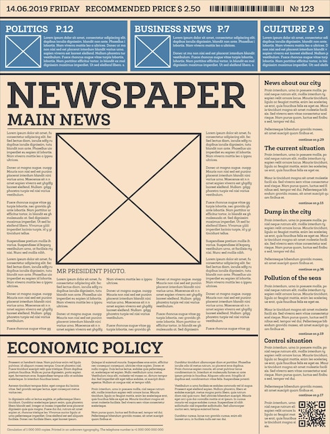 Plantilla de periódico comercial diario con una página