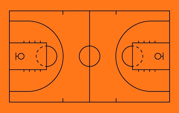 Plantilla de pizarra de táctica de juego de campo de estrategia de baloncesto Esquema de juego de baloncesto dibujado a mano aprendizaje ilustración de vector de plan de deporte de tablero naranja