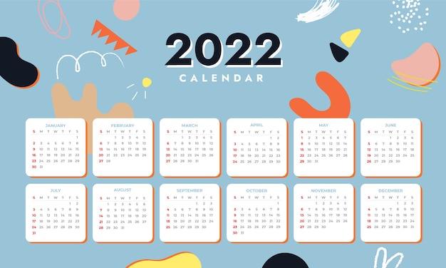 Plantilla plana calendario 2022