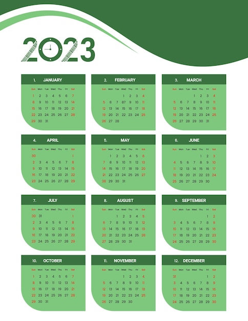 Plantilla plana para calendario de año nuevo 2023