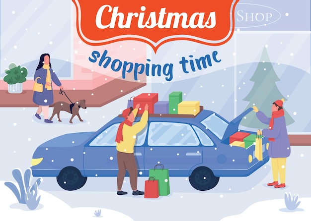 Plantilla plana de cartel de tiempo de compras navideñas Compras en grandes almacenes