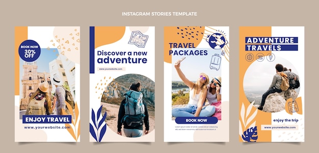 Plantilla plana de historias de instagram de viajes