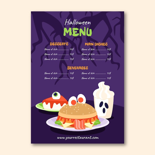 Plantilla plana de menú de halloween