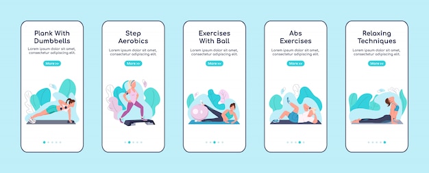 Plantilla plana de pantalla de aplicación móvil de ejercicios de fitness