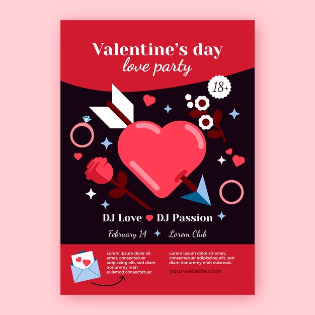 Plantilla plana de póster vertical de celebración del día de san valentín