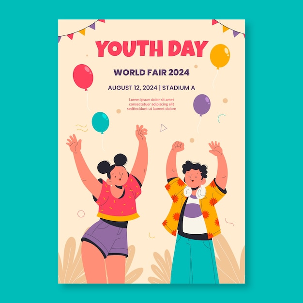 Plantilla plana de póster vertical del día internacional de la juventud