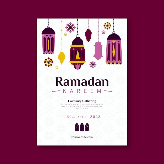Plantilla plana de póster vertical de ramadán