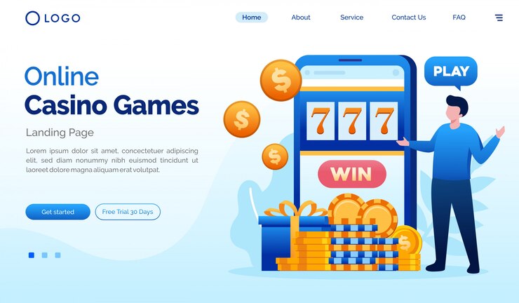 Vector plantilla plana del sitio web de la página de inicio de los juegos de casino en línea