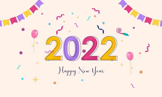Plantilla plana de tarjeta de felicitación de año nuevo 2022