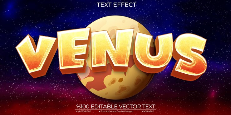 Vector plantilla de planeta venus de texto de dibujos animados efecto de texto vektor 3d editable