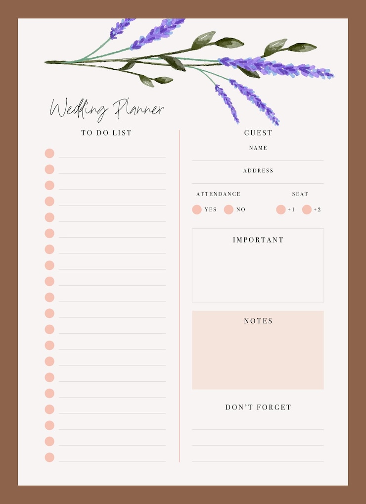 Vector plantilla de planificador de bodas para la futura novia