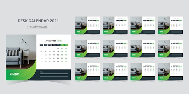 Plantilla de planificador de calendario de escritorio 2021