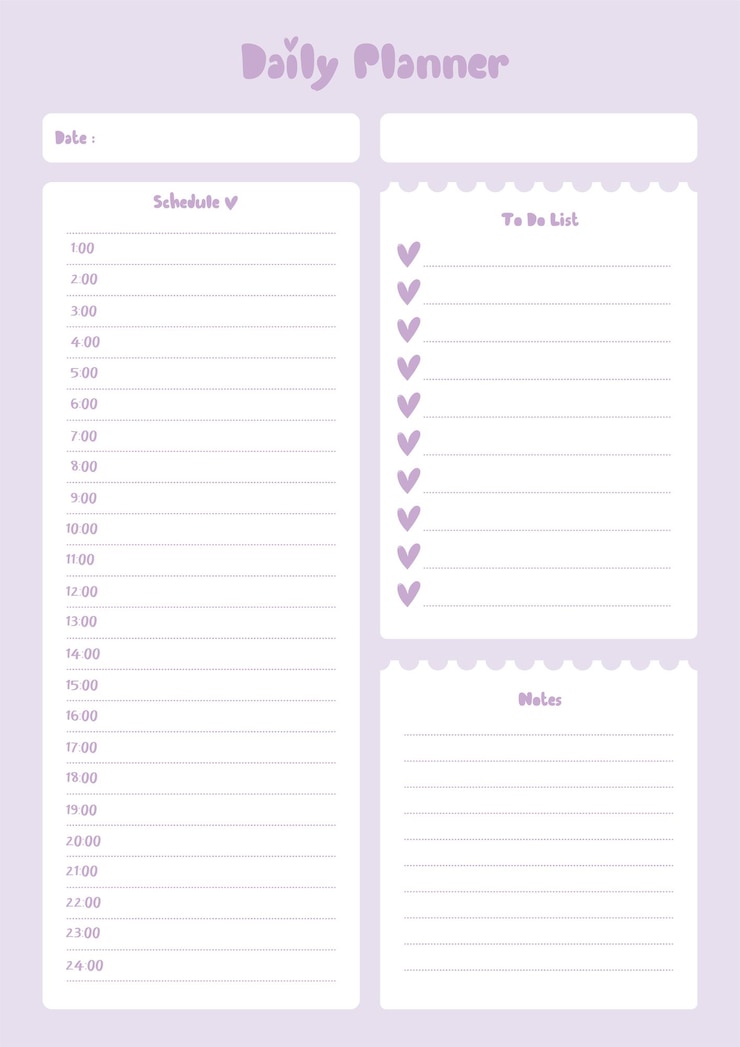 Vector plantilla de planificador diario con horario y lista de tareas