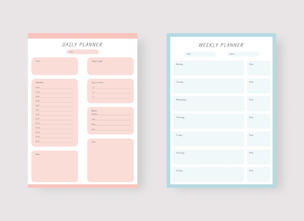 Plantilla de planificador diario y semanal. conjunto de planificador y lista de tareas. conjunto de plantillas de planificador moderno.