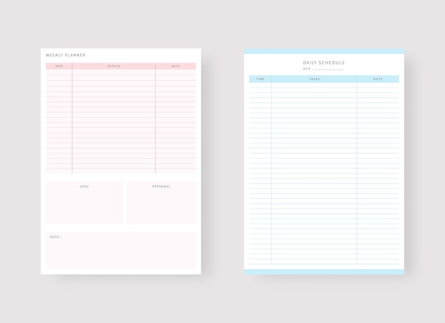 Plantilla de planificador diario y semanal conjunto de planificador y lista de tareas