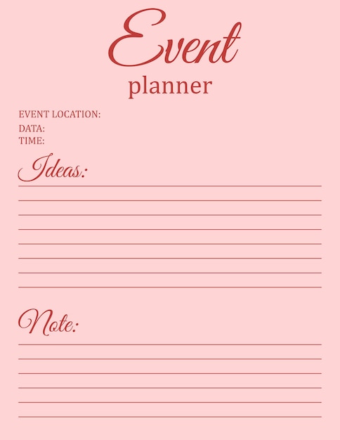 Plantilla de planificador de eventos diseño de página de cuaderno minimalista ilustración vectorial