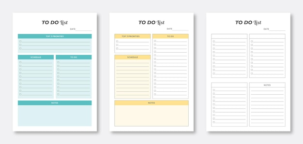 Plantilla de planificador de lista de tareas plantillas de planificador moderno 3 conjunto de plantillas de planificador de lista de tareas pendientes