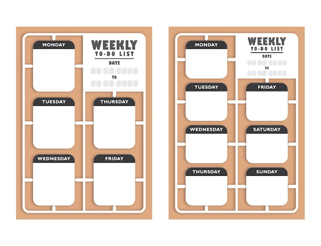 Plantilla de planificador semanal de kit de modelo de juguete marrón