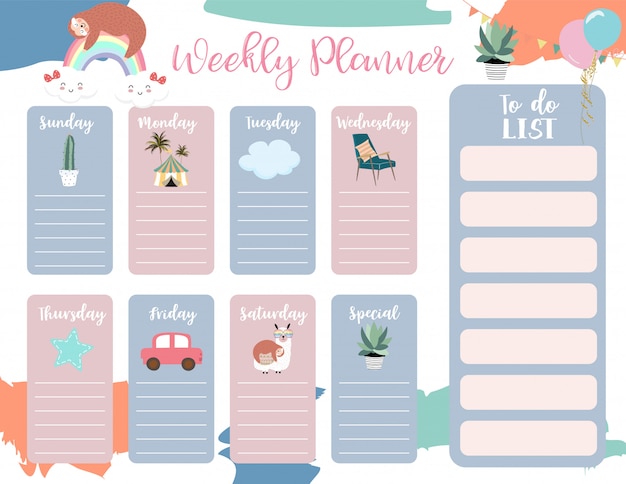 plantilla de planificador semanal con lindos animales